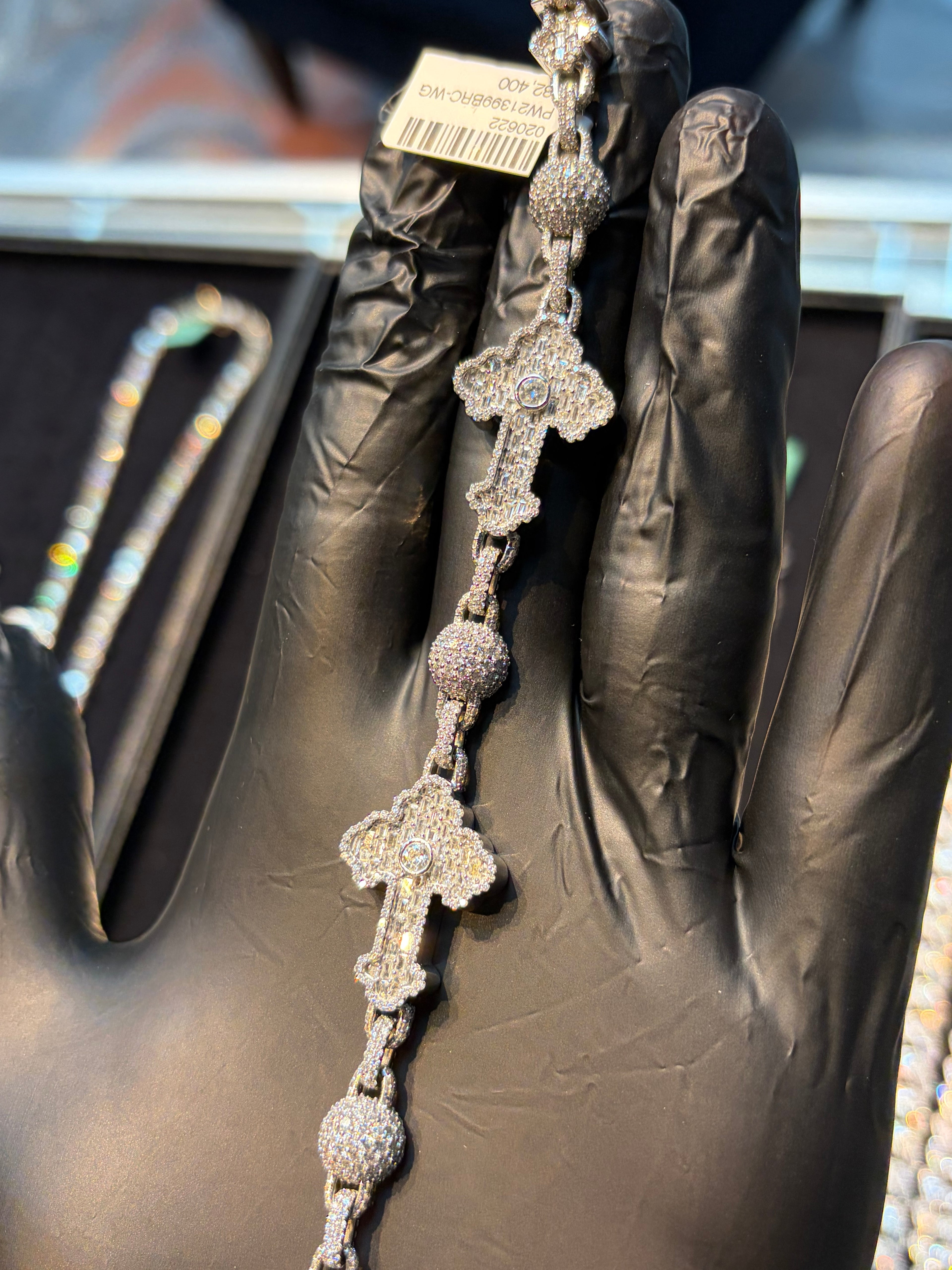 Emerald Cut Cross Bead Bracelet