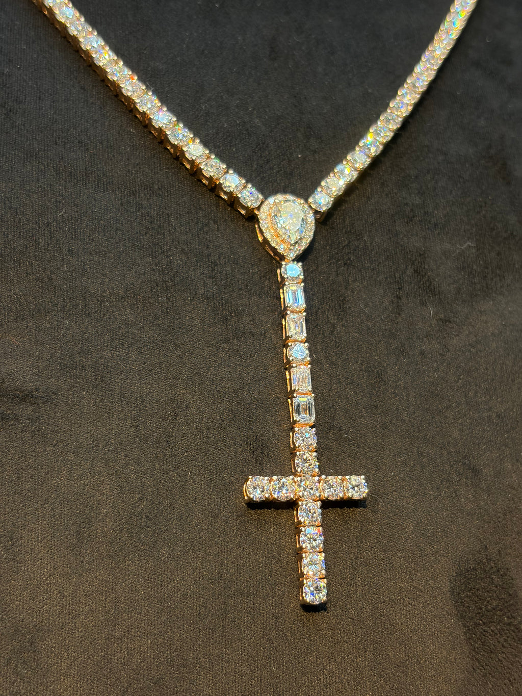 Tennis Pear/Cross Necklace