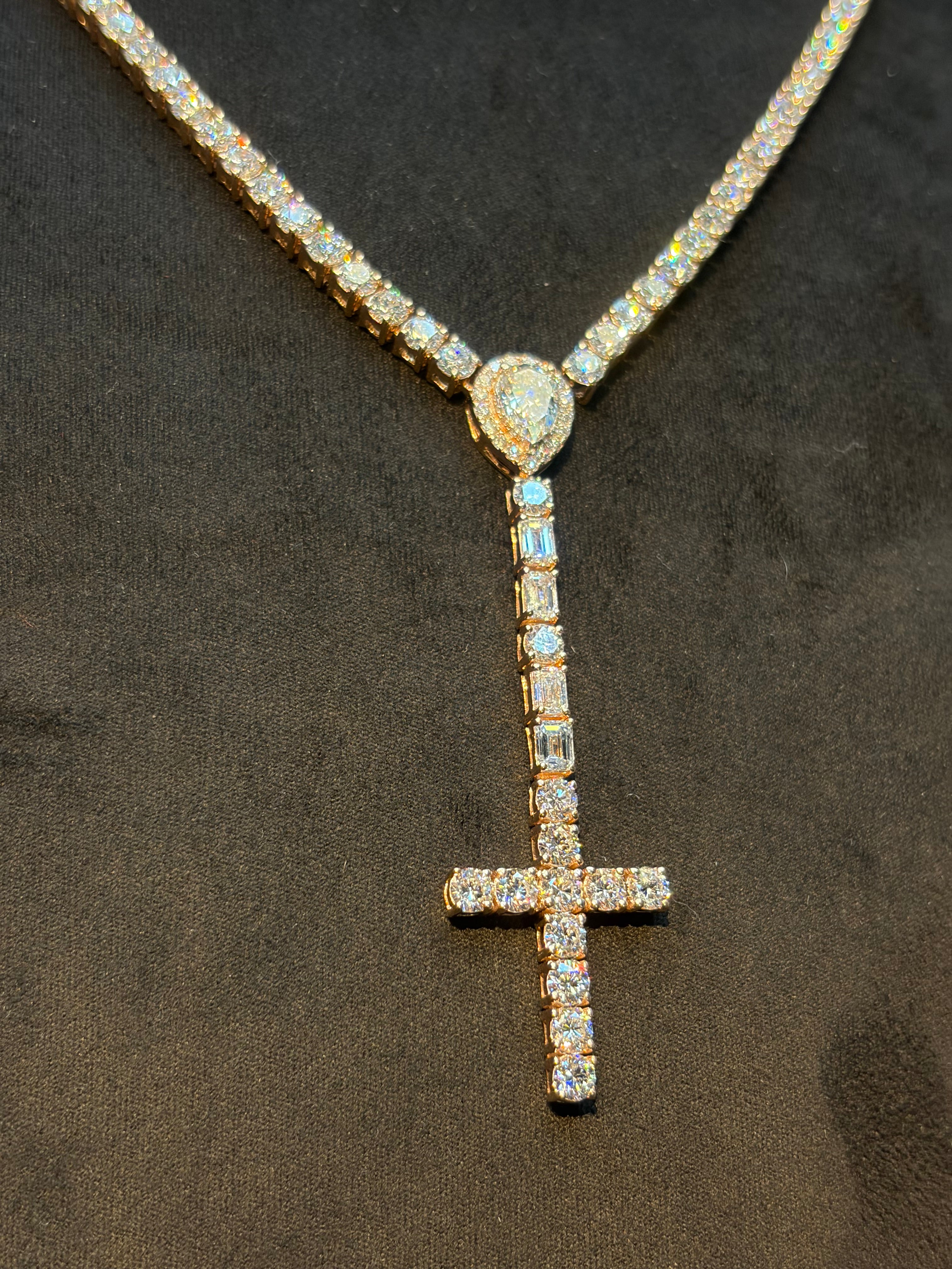 Tennis Pear/Cross Necklace